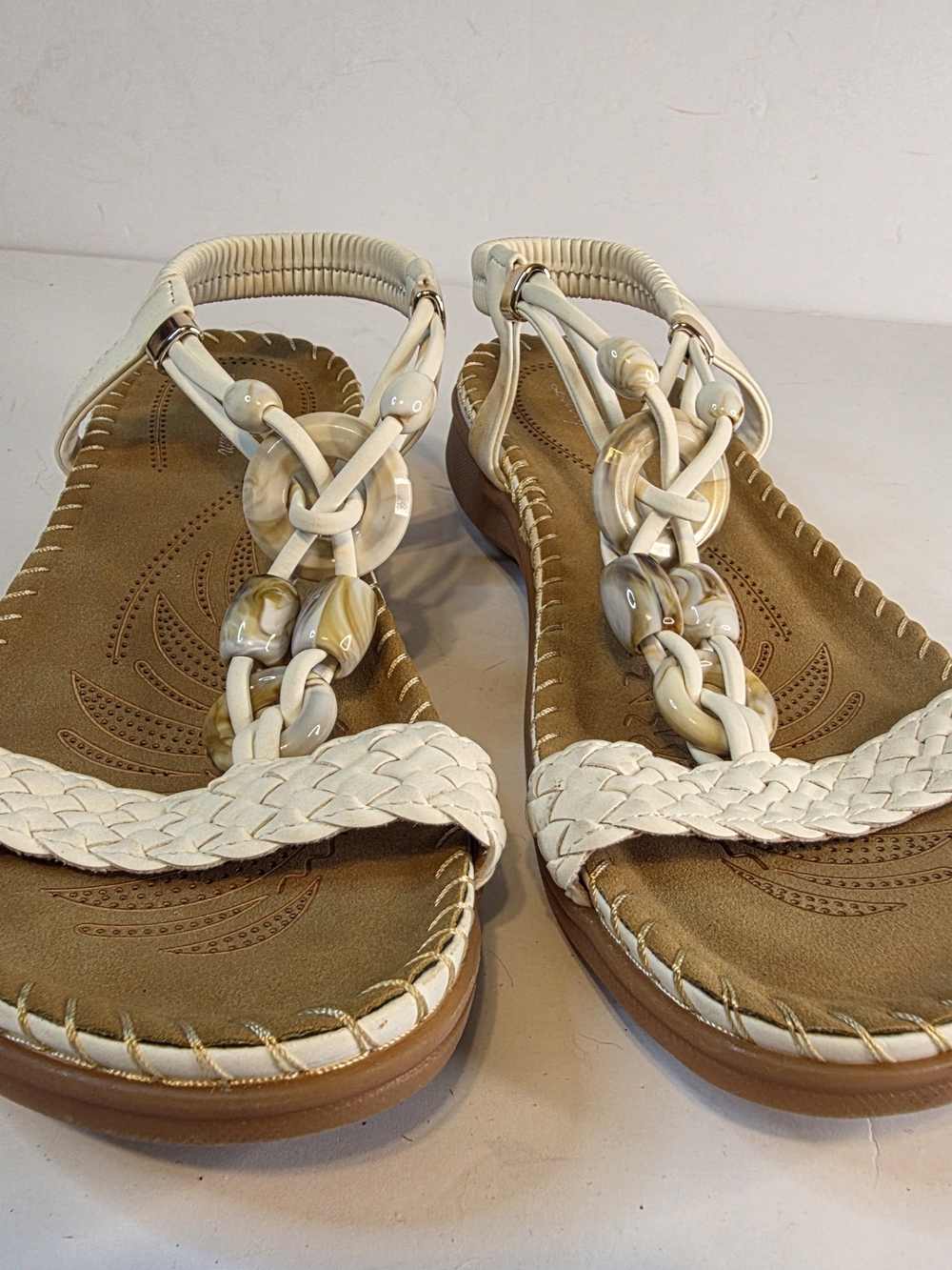 NWOT Women's Littleplum White Bohemian Elastic Ankle Strap Sandals Size 8